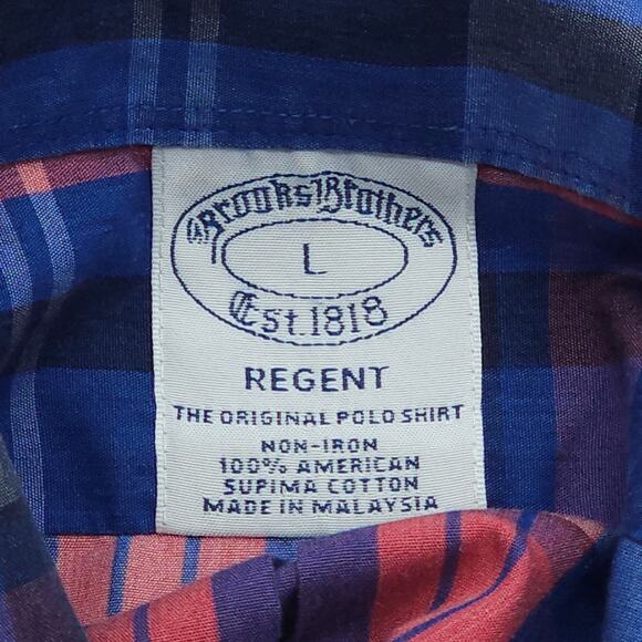 Brooks Brothers Shirt Mens Large Blue Pink Plaid Long Sleeve Regent Supima - Picture 6 of 12